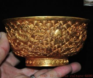 chinese Ancient Bronze 24k gold Gilt Dragon loong Dynasty palace Tea cup Bowl 4