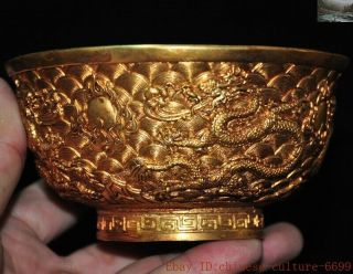 chinese Ancient Bronze 24k gold Gilt Dragon loong Dynasty palace Tea cup Bowl 5