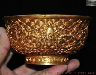 chinese Ancient Bronze 24k gold Gilt Dragon loong Dynasty palace Tea cup Bowl 6
