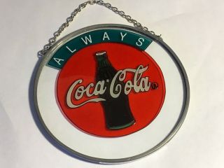 Vintage 1997 Hand Painted Coca - Cola Glass Suncatcher Classic Look