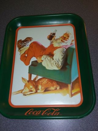 Coca Cola Tray Serving 1990 Santa With Deer