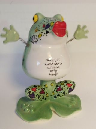 Westland Fanciful Frog Horny Toad Figurine Bobble Head 6 " Hearts Make Me Hoppy