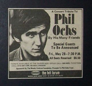 Phil Ochs Gunfight At Carnegie Hall Era Felt Forum,  Ny 1976 Small Concert Ad