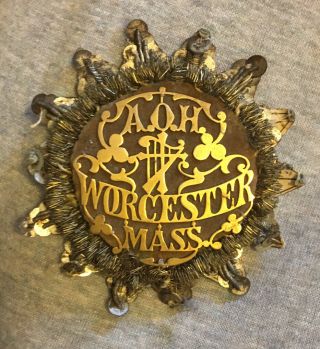 Antique 1800s Ancient Order Of Hibernians Aoh Worcester Massachusetts Badge