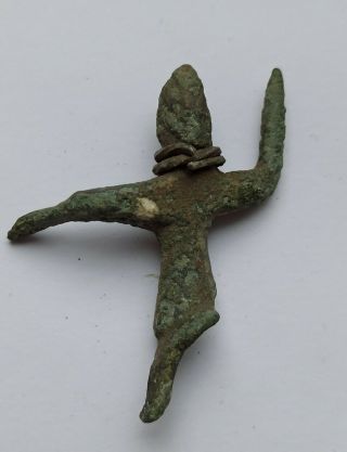 ANCIENT ROMAN BRONZE FIGURINE WITH A SLAVE COLLAR AND ELEVATED ARMS 100 - 400 AD 2