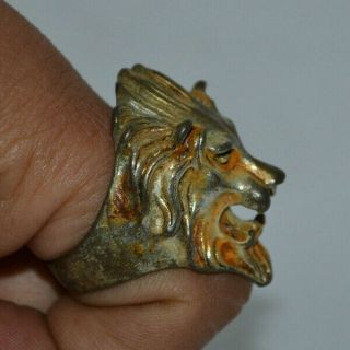 Ancient Roman Legionary Seal Ring Bronze Ring Decorated Lion Design On Bezel