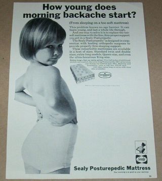 1965 Print Ad - Sealy Bed Mattress Cute Little Girl In Underwear Advertising Page