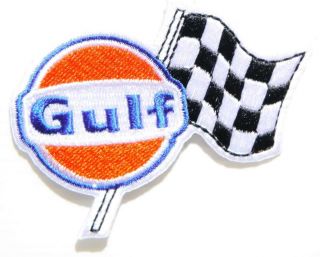 Patch Iron On For Gulf Oil Checkered Flag Gasoline Pump Garage T Shirt Vest Sign