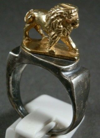 Ancient Roman Legionary Senatorial Gold Silver Ring Depict High Detailed Lion