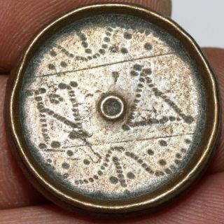 CIRCA 500 - 700 AD ANCIENT BYZANTINE BRONZE ROUND DECORATED WEIGHT - 16.  91 grams 3