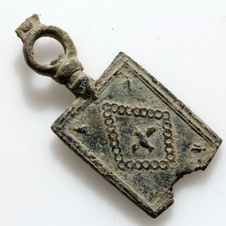 Ancient Byzantine Bronze Christian Decorated Pendant Circa 1000 - 1400 Ad