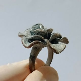 ANCIENT BRONZE ENGAGEMENT RING ROMAN FLOWER OLD LEGIONARY ARTIFACT AUTHENTIC 3