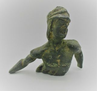 Ancient Roman Bronze Bust Of A Young Apollo Circa 200 - 300 Ad