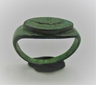 RARE ANCIENT ROMAN MILITARY BRONZE SEAL RING WITH GALLEY SHIP 2