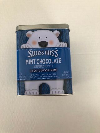 Swiss Miss Hot Cocoa Collectible Blue Tin Polar Bear Design Metal Container