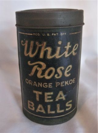 Antique White Rose Orange Pekoe Tea Balls Tin Circa 1930