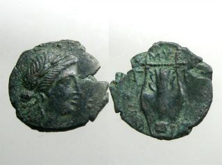 Mytilene Lesbos Bronze Ae18_ancient Greece_apollo & Kithara