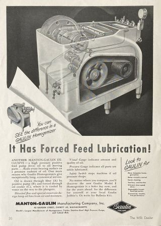 1952 Ad.  (xx21) Manton - Gaulin Mfg.  Co.  Everett,  Mass.  Dairy Homogenizers