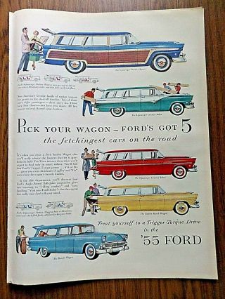 1955 Ford Wagons Ad 5 Models Of Country Squire & Ranch 1955 Pepsi Cola Ad
