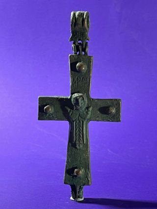 Large 2 Side Byzantine Ancient Bronze Cross Encolpion Depicting Jesus 700 - 1000ad
