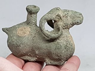Extremely Rare Ancient Luristan Bronze Animal Ram Oil Lamp.  100 Bc 415 Gr,  105 Mm