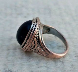 Rare Extremely Ancient Bronze Ring Viking Black Stone Artifact Bronze Authentic 2