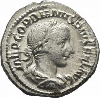Ancient Rome Gordian Iii 240 Ad Silver Denarius Laetitia Wreath