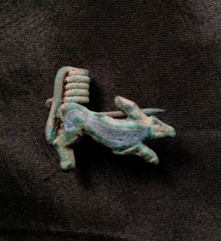 Ancient Roman Fibula Bronze Enamel Brooch Zoomorphic Hare Rabbit 200 - 300 Ad ?