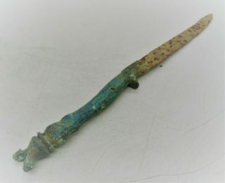 ANCIENT ROMAN BRONZE MEDICAL TOOL OR IMPLEMENT.  TWIN BIRDS 100 - 300 AD 3