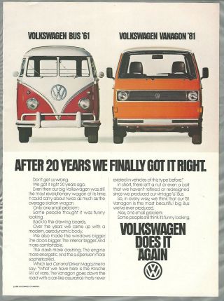 1981 Volkswagen Van Advertisement,  1961 Vw Bus & 1981 Vw Vanagon Print Ad