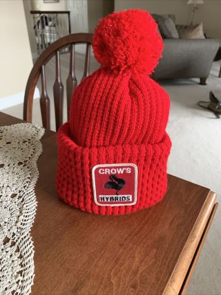 Vintage Crow’s Hybrid Corn Co.  Sticking Hat W/pom On Top Bn