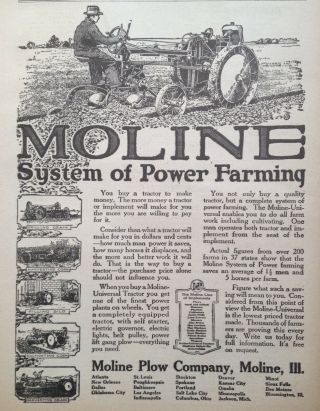 1919 Ad (xe14) Moline Plow Co.  Moline Universal Tractor And Implements