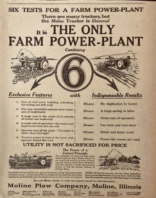 1920 Ad.  (xf11) Moline Plow Co.  Moline,  Ill.  Moline Universal Tractor