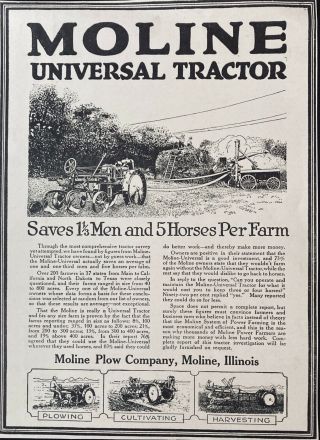 1929 Ad.  (xd6) Moline Plow Co.  Moline,  Ill.  Moline Universal Tractor