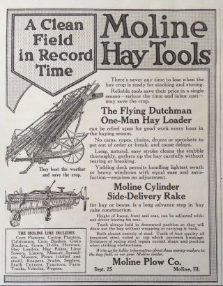 1917 Ad (xa12) Moline Plow Co.  Moline,  Ill.  Flying Dutchman Hay Loader,  Tools