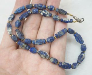 Ancient Bactrian Lapis Lazuli Carved Capsule Hcollared Bead Amulet Necklace