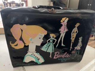 Vintage 1962 Black Vinyl Barbie Lunch Box Kit Mattel Lunchbox No Thermos