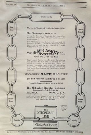 1916 Ad (j16) The Mccaskey Register Co.  Alliance,  Ohio.  Mccaskey Safe Register