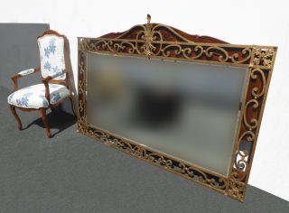 Large Vintage French Provincial Ornate Wrought Iron Gold Wall Mantle Mirror 2