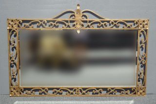 Large Vintage French Provincial Ornate Wrought Iron Gold Wall Mantle Mirror 3