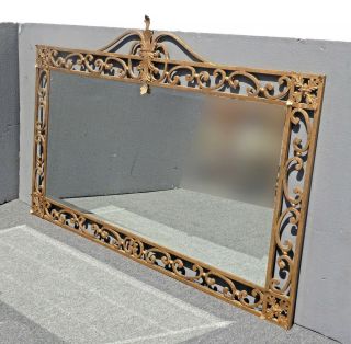 Large Vintage French Provincial Ornate Wrought Iron Gold Wall Mantle Mirror 4