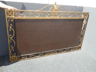 Large Vintage French Provincial Ornate Wrought Iron Gold Wall Mantle Mirror 5
