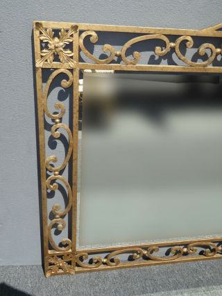 Large Vintage French Provincial Ornate Wrought Iron Gold Wall Mantle Mirror 6