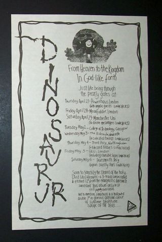 Dinosaur Jr Bug Tour 1989 Small Poster Type Concert Ad,  Promo Advert (j Mascis)