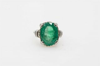 Antique 1920s $10,  000 8ct Colombian Emerald 14k White Gold Filigree Ring Sz