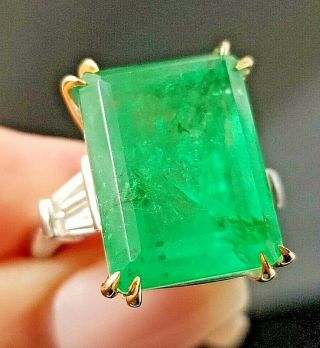 Vintage Rich Green Emerald Vs Baguette Diamond 18k White/yellow Gold Ring