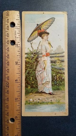 1880s Myrtle Ave Brooklyn NYC Trade Card WM.  O ' Neill Furniture Woman w/ Umbrella 3