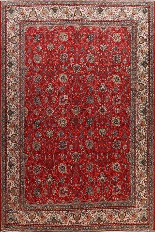 Vintage Floral Red/ Ivory Tebriz Area Rug Traditional Hand - Knotted Wool 10x12 Ft