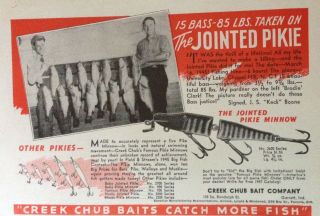 1959 Ad.  (xc23) Creek Chub Bait Co.  Garrett,  Ind.  The Jointed Pikie Minnow
