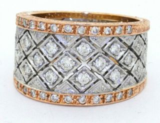 Vintage Heavy 18k 2 - Tone Gold 0.  74ct Vs Diamond Cluster Cocktail Ring Size 7